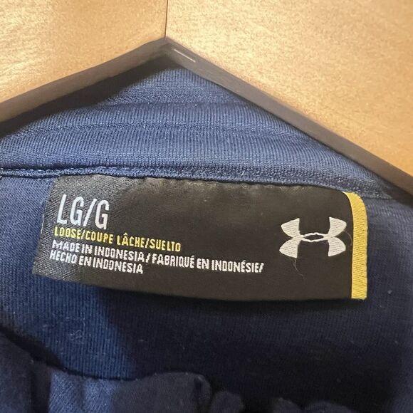 Under Armour Men’s Loose Mock Neck Sweater Size Large 3/4 Zip Ribbed Navy Logo - Picture 7 of 10